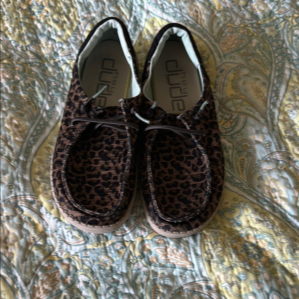 Hey Dude Black and Brown Leopard Shoes